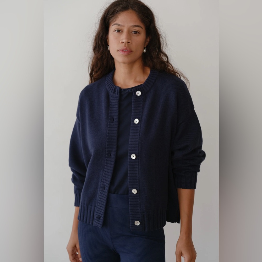Donni cotton cashmere cardigan navy XS